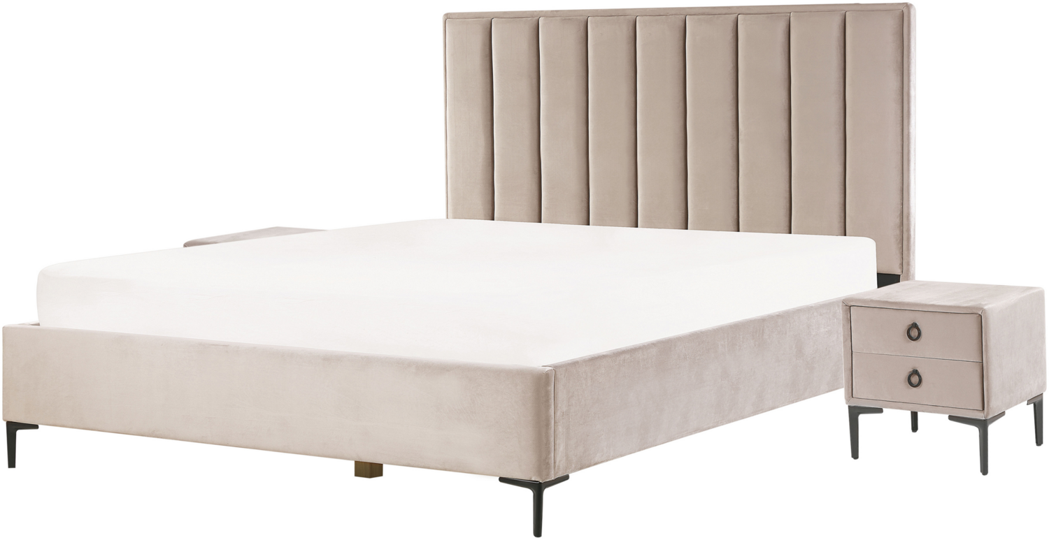 Schlafzimmer Set SEZANNE 180 x 200 cm Samtstoff Taupe Bild 1