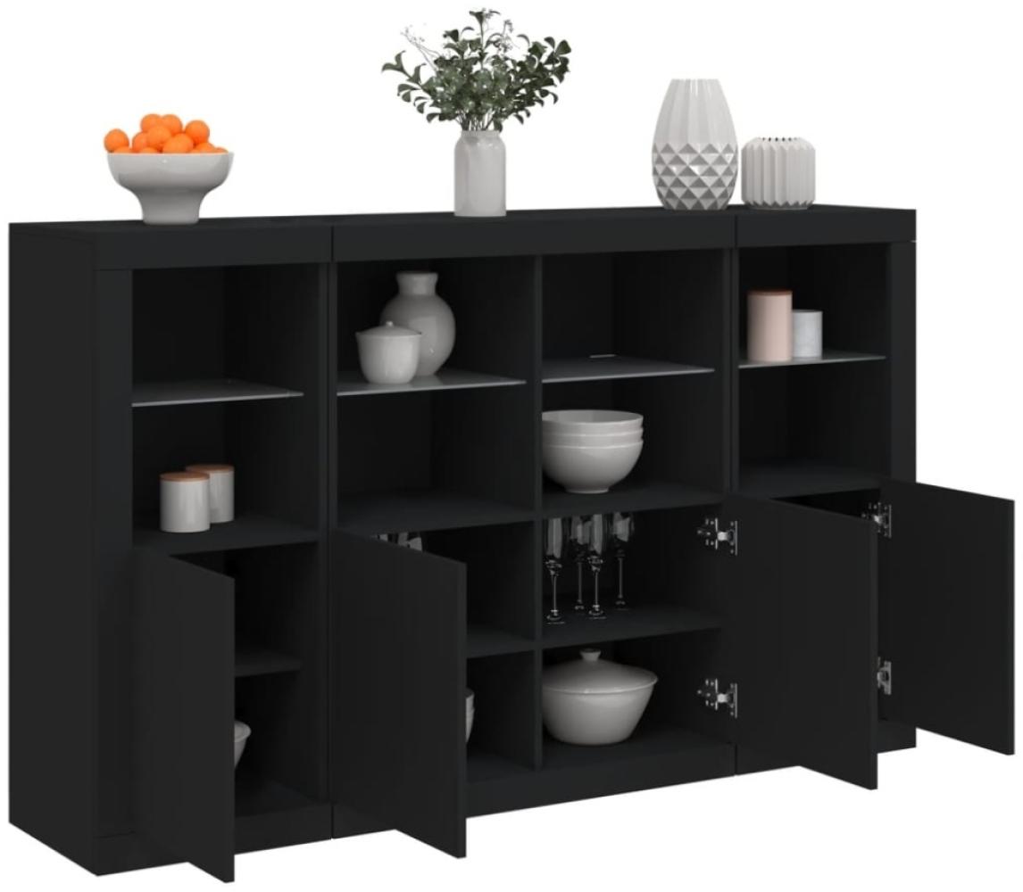 vidaXL Sideboards mit LED-Leuchten 3 Stk. Schwarz Holzwerkstoff 3209115 Bild 1