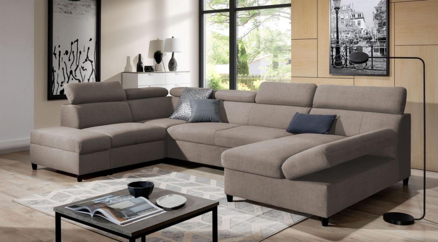 Wohnlandschaft Schlafsofa Sofa ANTON in Stoff Esito Sand Ottomane Rechts Bild 1