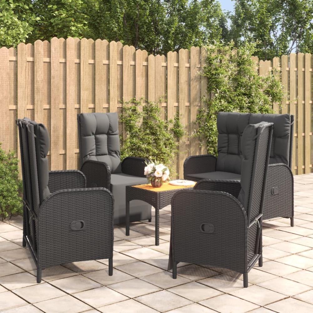 vidaXL 5-tlg. Garten-Essgruppe mit Kissen Schwarz Poly Rattan Bild 1