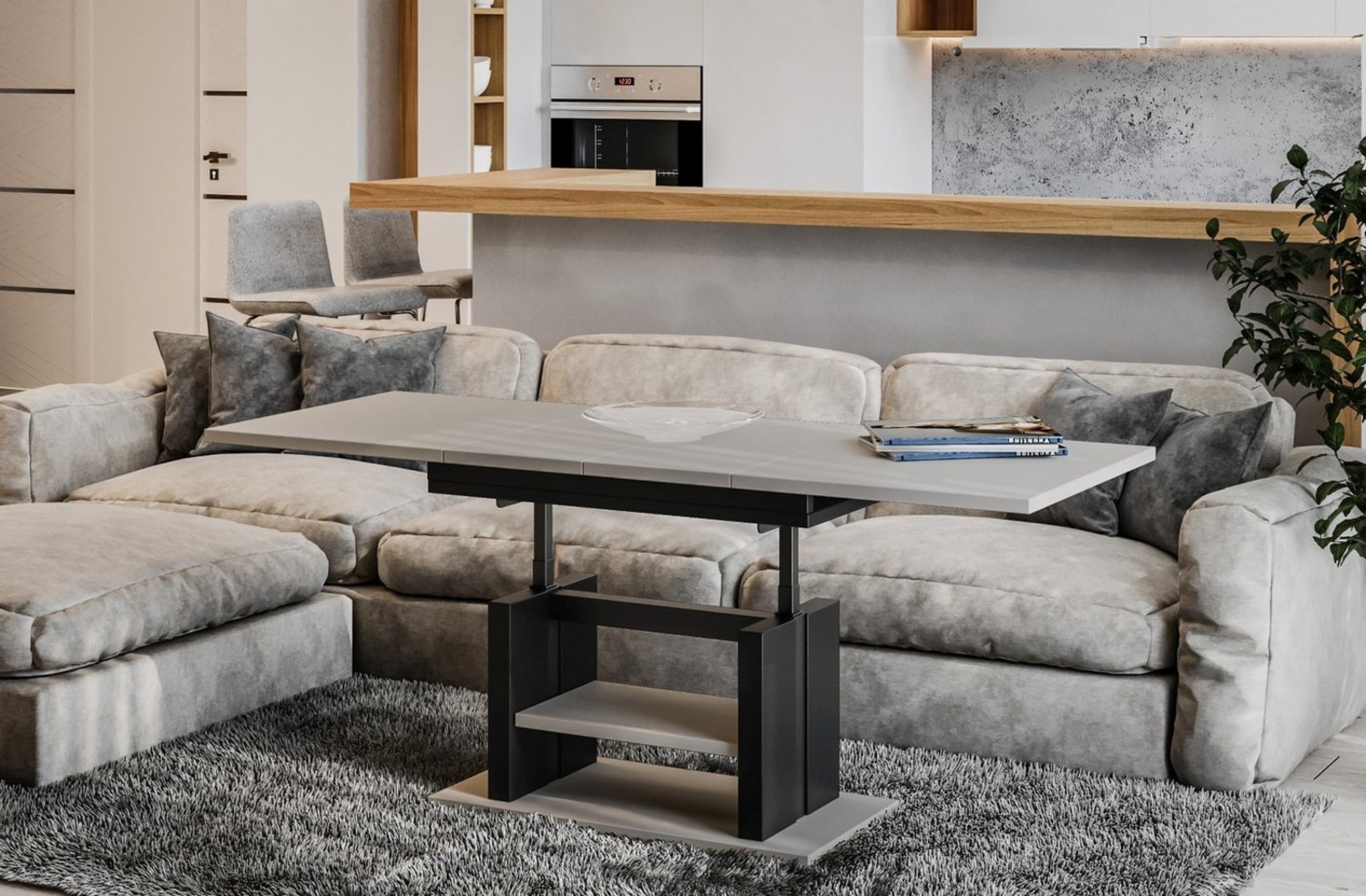 Endo-Moebel Couchtisch Dior 110cm - 170cm ausziehbar und höhenverstellbar Doppellift, Couch- & Esstisch in einem, Funktionstisch modern, umwandelbar Bild 1