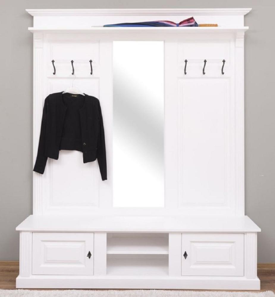 Casa Padrino Landhausstil Garderobe Weiß 180 x 41 x H. 210 cm - Massivholz Garderobenschrank mit Spiegel - Massivholz Garderobenmöbel - Landhausstil Garderobenmöbel Bild 1