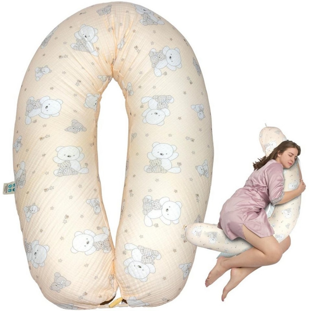 SEI Design Stillkissen Seitenschläferkissen XXL Babynest - Baby Erstausstattung Neugeborene, Schwangerschaftskissen 190x30 cm, Musselin Bezug 100% BIO Baumwolle, 100% Vegan Bild 1