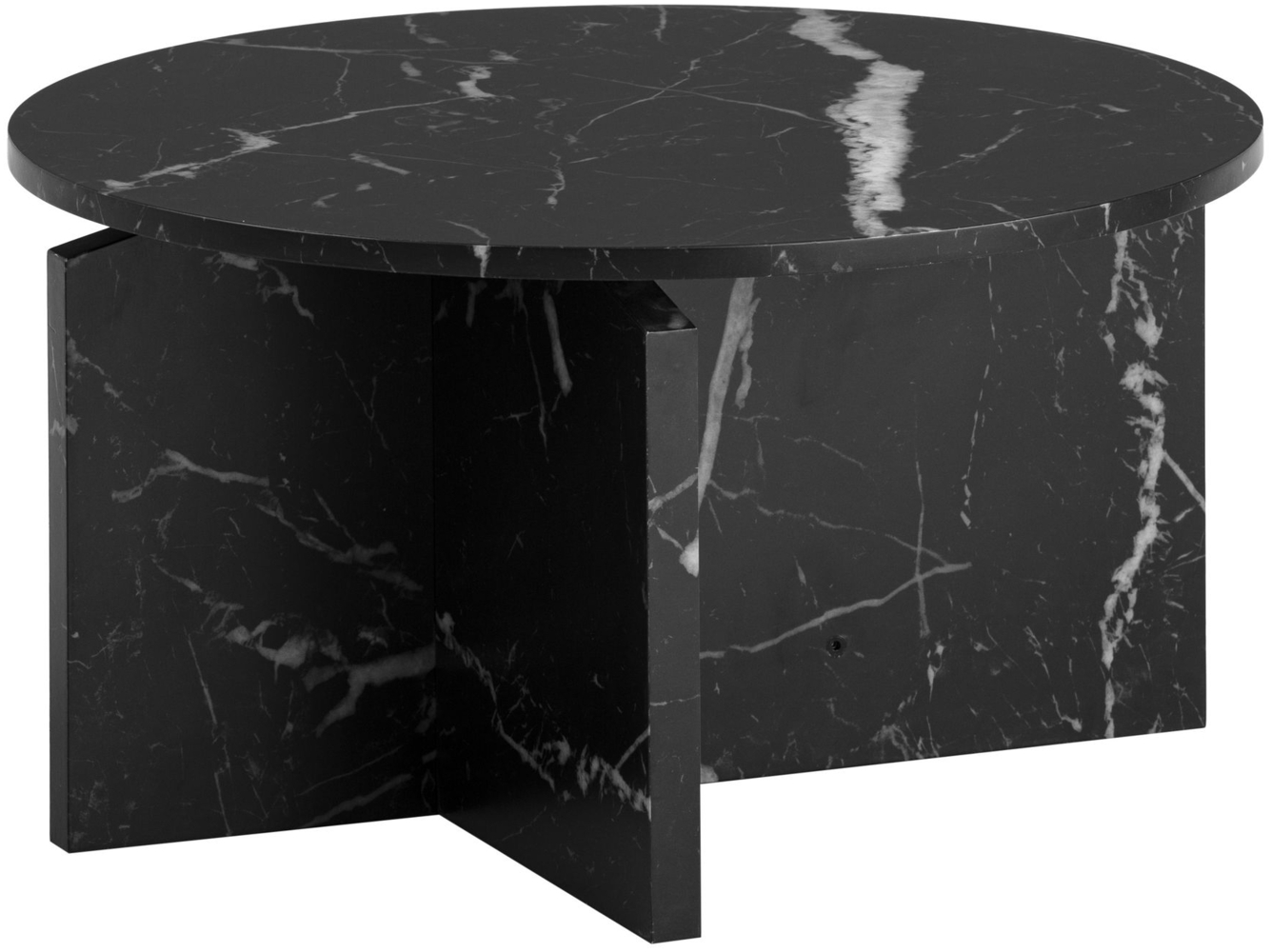 Couchtisch 60 x 60 x 33 cm Schwarz Sofatisch in Marmor-Optik Modern, Design Wohnzimmertisch Rund, Loungetisch Klein, Kaffeetisch Beistelltisch Bild 1