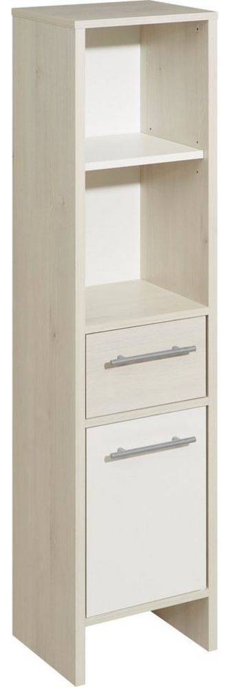 Saphir Midischrank Quickset 350 Badschrank 33 cm breit, 1 Tür, 1 Schublade, 2 Regalfächer (1-St) Badezimmer-Midischrank Pinie Ida hell, Griffe alufarbig Bild 1