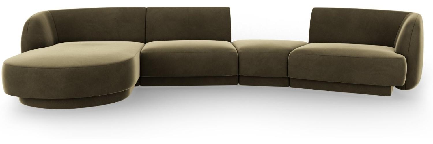 Micadoni Modulares Sofa Miley mit Recamiere 4-Sitzer Links Samtstoff Grün Bild 1