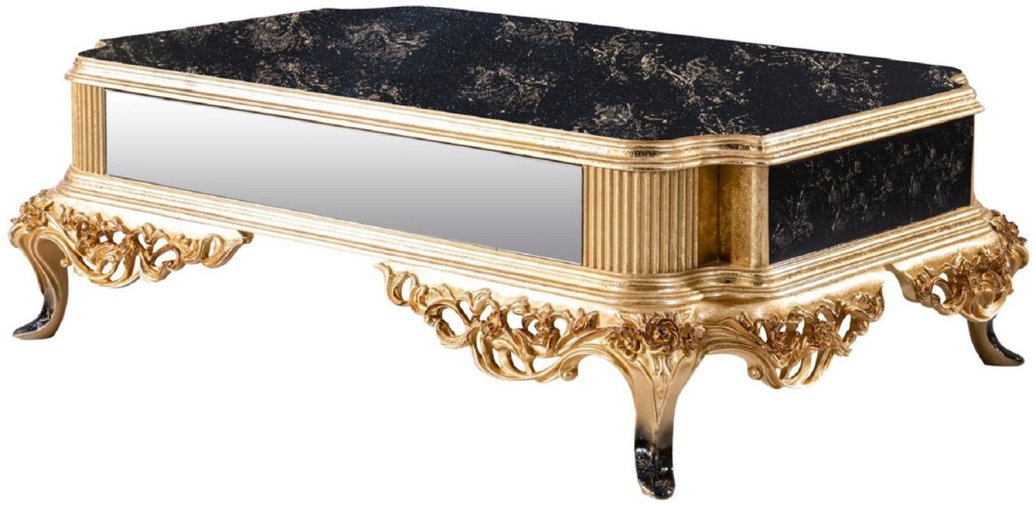 Casa Padrino Luxus Barock Couchtisch Schwarz / Gold - Massivholz Wohnzimmertisch im Barockstil - Barockstil Wohnzimmer Möbel - Barock Möbel - Barock Einrichtung - Luxus Möbel im Barockstil Bild 1