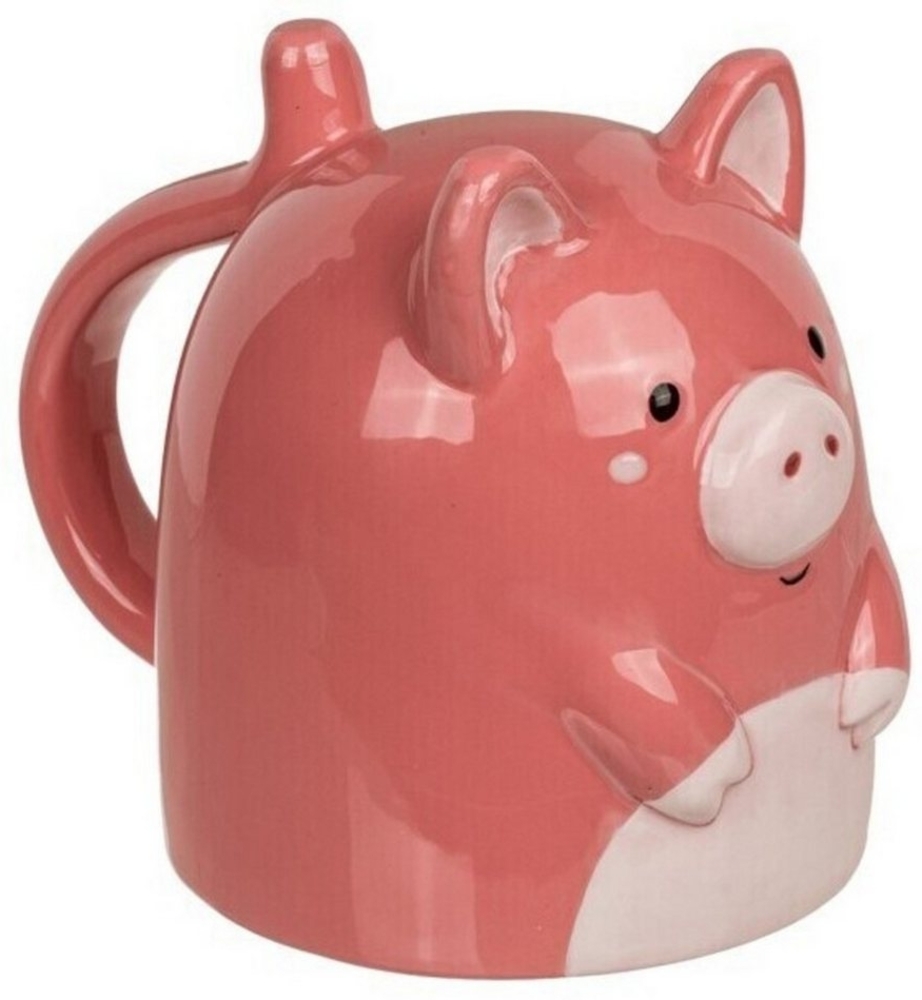 Kaffeetasse Schwein ca. 12 x 14 cm drehbar 500ml Kopfüber Tasse mit Schweinmotiv Bild 1