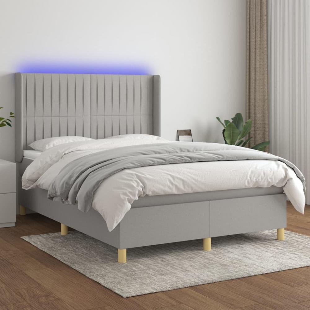 vidaXL Boxspringbett mit Matratze & LED Hellgrau 140x200 cm Stoff 3139037 Bild 1