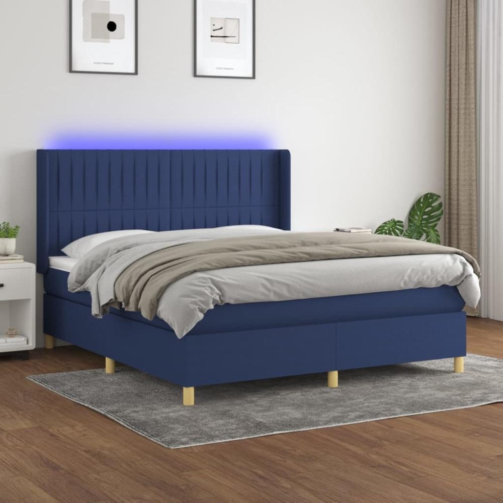 vidaXL Boxspringbett mit Matratze & LED Blau 160x200 cm Stoff 3139051 Bild 1