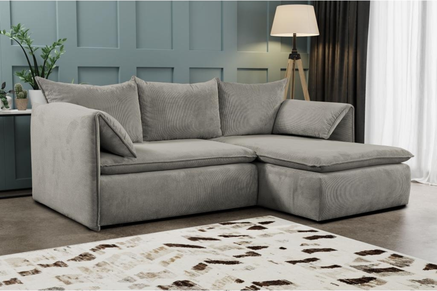 Ecksofa mit Schlaffunktion TEODORA von PASCAL MORABITO - Kord - Taupe - Ecke rechts Bild 1