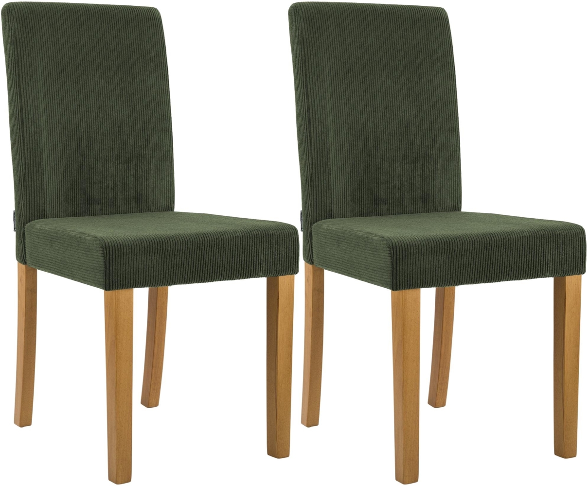 CLP 2er Set Esszimmerstuhl Ina Cordbezug gepolstert mit Rückenlehne und Holzbeinen,grün antik-hell Bild 1