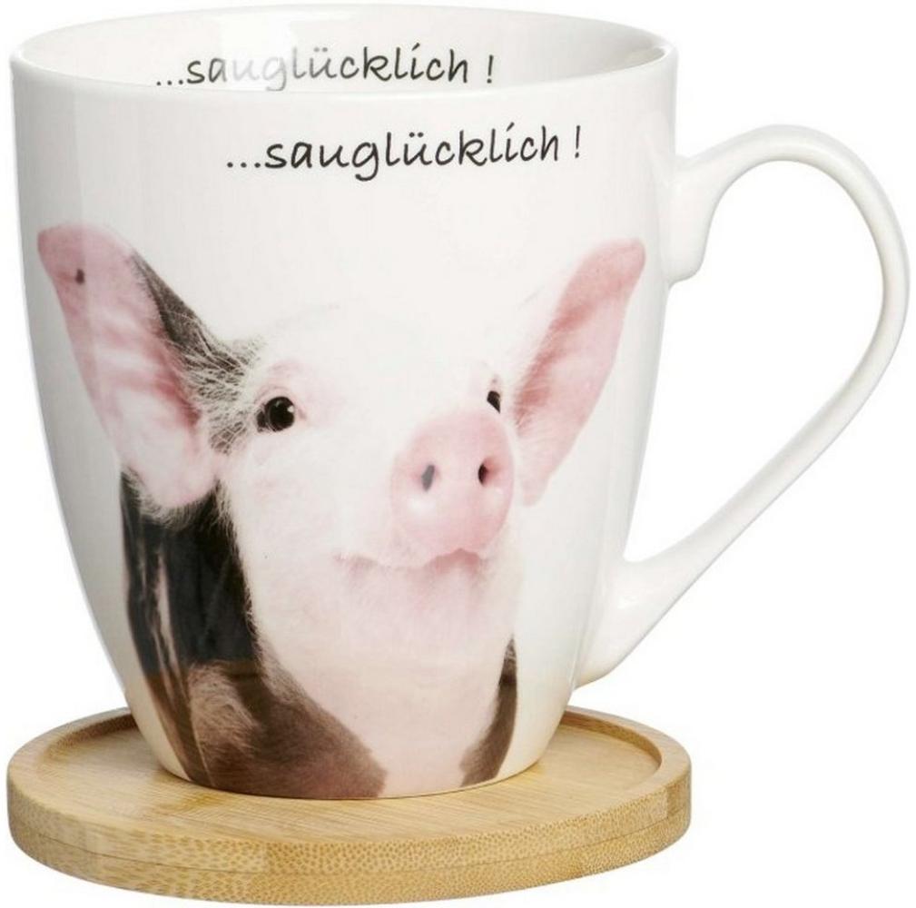 Ritzenhoff & Breker Becher Tierisch Cool Sauglücklich, mit Untersetzer, Kaffeebecher, Tasse, mit Henkel, Porzellan, Weiß, 600 ml, 409543 Bild 1