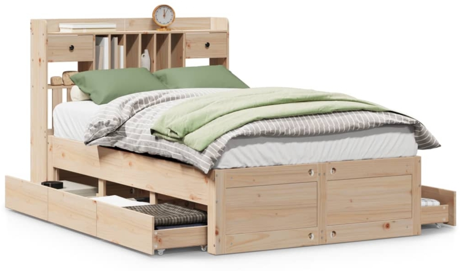 vidaXL Massivholzbett mit Regal ohne Matratze 135x190 cm Kiefernholz 3308975 Bild 1