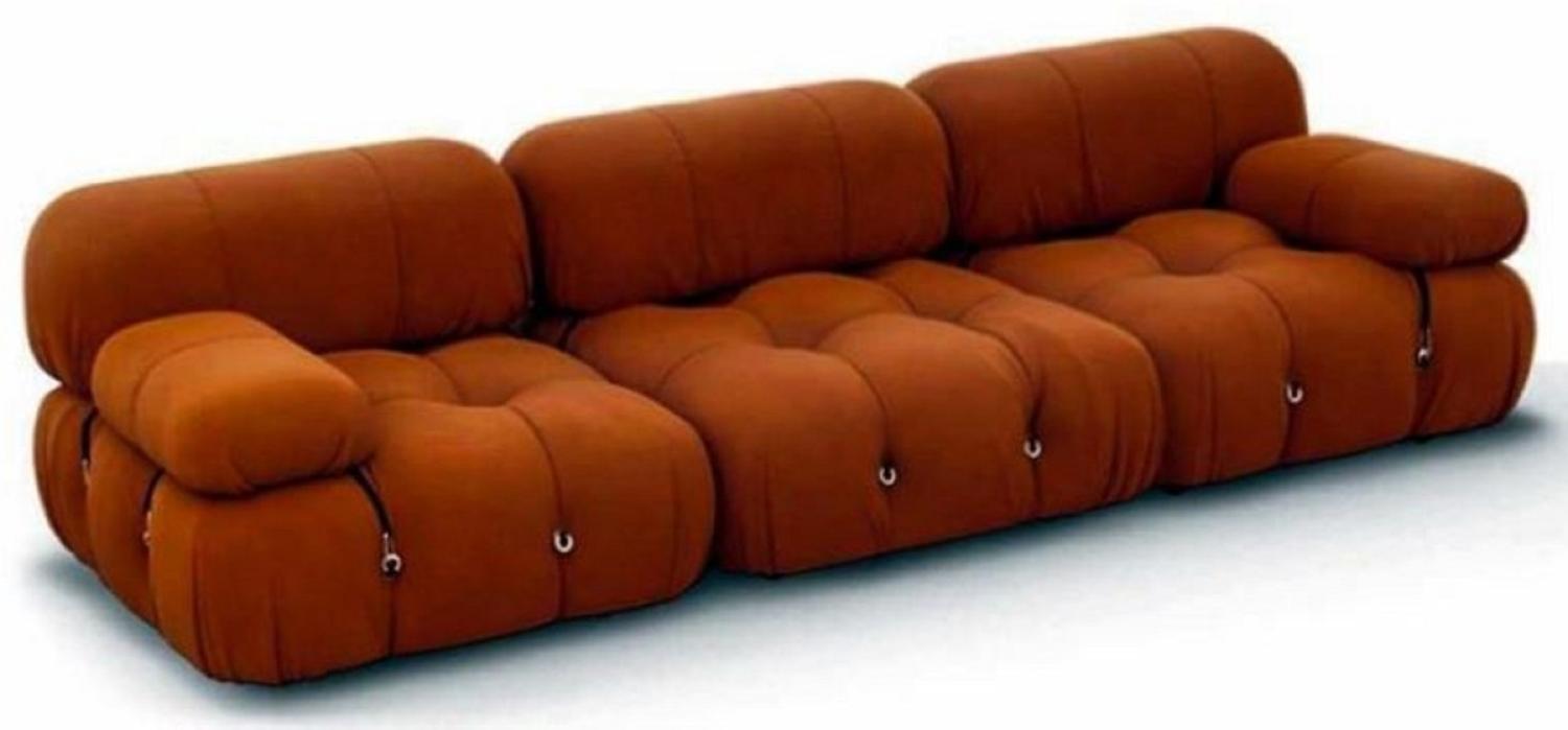 Casa Padrino Luxus Samt 3er Sofa Orange 270 x 90 x H. 68 - Handgefertigtes Wohnzimmer Sofa mit edlem Samtstoff - Handgefertigte Wohnzimmer Möbel - Luxus Möbel - Luxus Einrichtung Bild 1