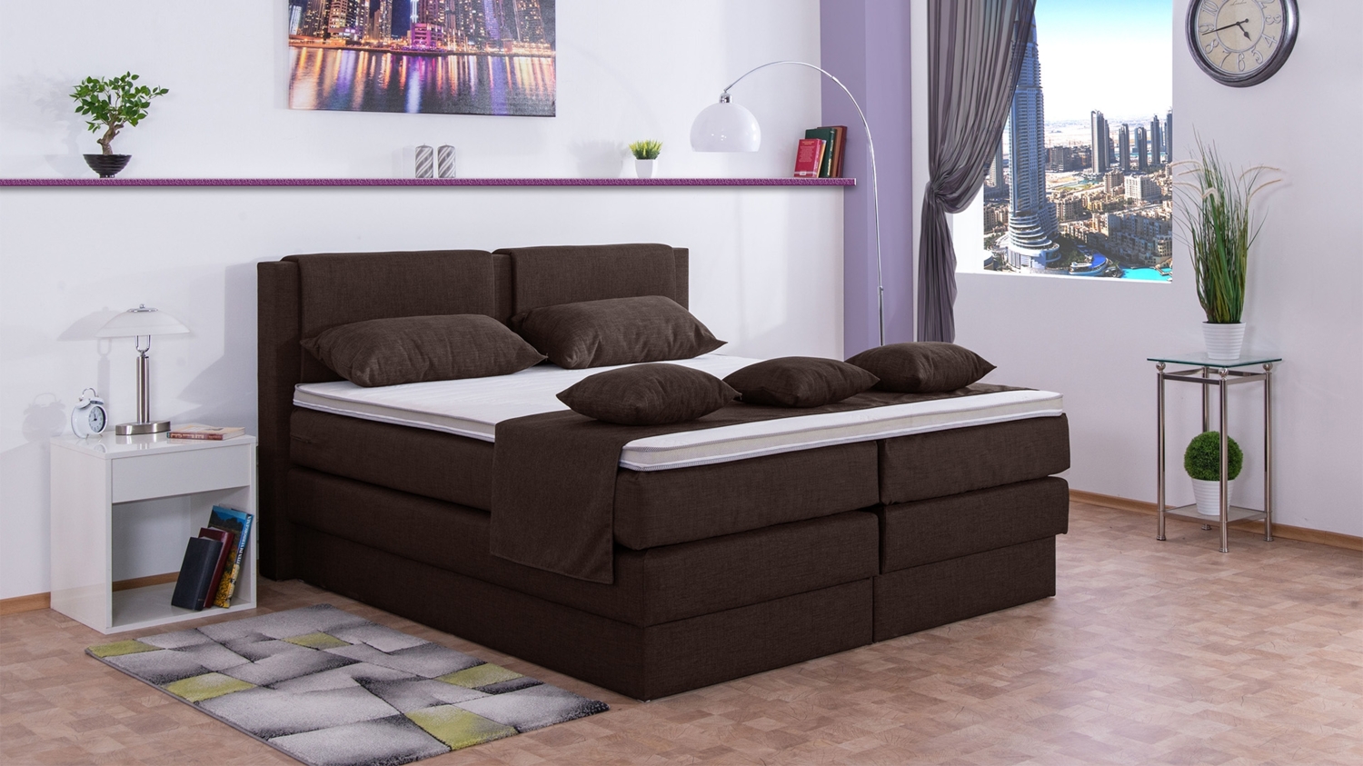 Meisterbetten Boxspringbett Dora 140x220 in W-Dark Brown, Matratzenbezug Nano, Komfortschaum-Topper Bild 1