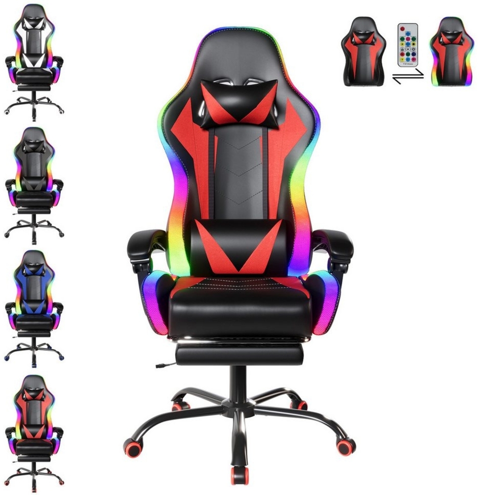 HOMALL Gaming-Stuhl LED Massage Bürostuhl mit Fußstütze,Kopfstütze Gaming Chair (Gaming Sessel,Federsitzkissen mit Fußstütze,360° drehbar) Bild 1