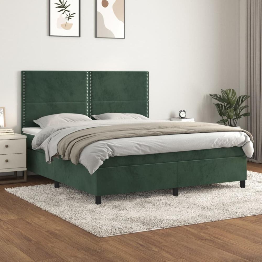 vidaXL Boxspringbett mit Matratze Dunkelgrün 160x200 cm Samt 3142974 Bild 1