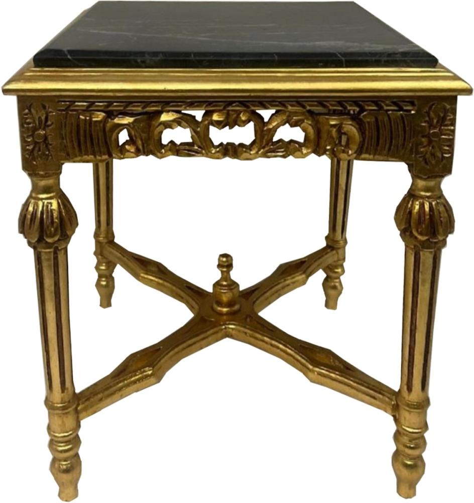 Casa Padrino Barock Beistelltisch Gold / Schwarz - Quadratischer Antik Stil Massivholz Tisch mit Marmorplatte - Wohnzimmer Möbel im Barockstil - Antik Stil Möbel - Barock Möbel Bild 1