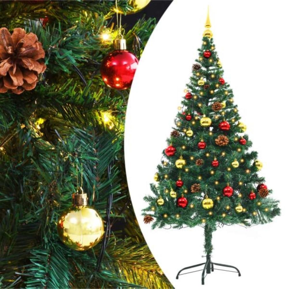 vidaXL Künstlicher Weihnachtsbaum mit Beleuchtung & Kugeln Grün 150 cm 321499 Bild 1