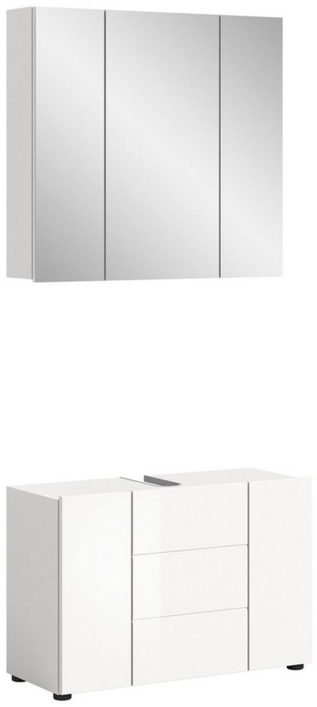 welltime Badmöbel-Set Biel, 2 teilig, inklusive LED Beleuchtung, bestehend aus:, (2-St), Waschbeckenunterschrank, Spiegelschrank, LED Badaufsatzleuchte Bild 1
