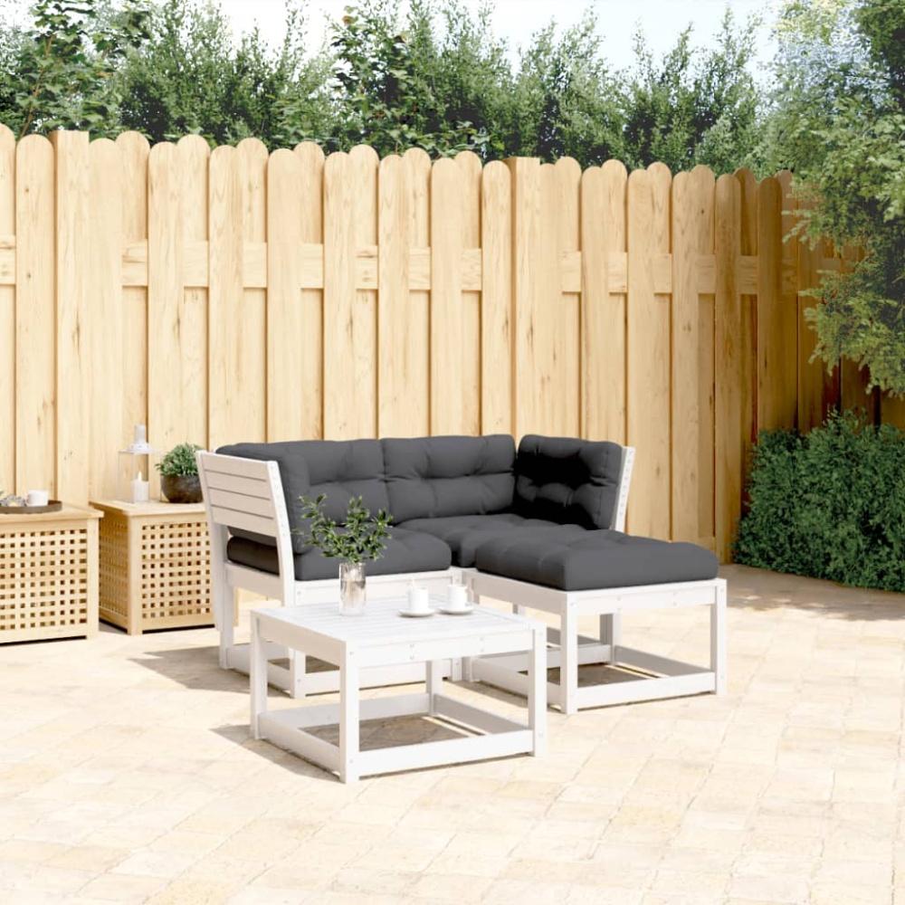 vidaXL 3-tlg. Garten-Sofagarnitur mit Kissen Weiß Massivholz Kiefer 3216991 Bild 1