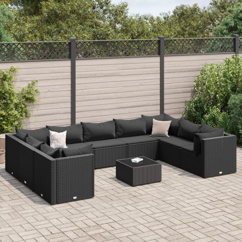 vidaXL 10-tlg. Garten-Lounge-Set mit Kissen Schwarz Poly Rattan 3308275 Bild 1