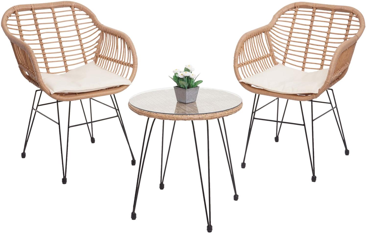 Poly-Rattan Garnitur HWC-G17, Balkon-Set Gartengarnitur Sitzgruppe Stuhl, Seil ~ naturfarben, Kissen creme Bild 1