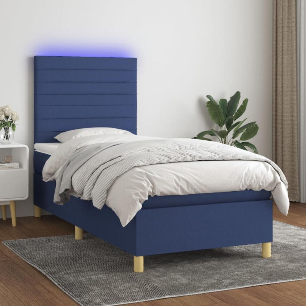 vidaXL Boxspringbett mit Matratze & LED Blau 80x200 cm Stoff 3135475 Bild 1