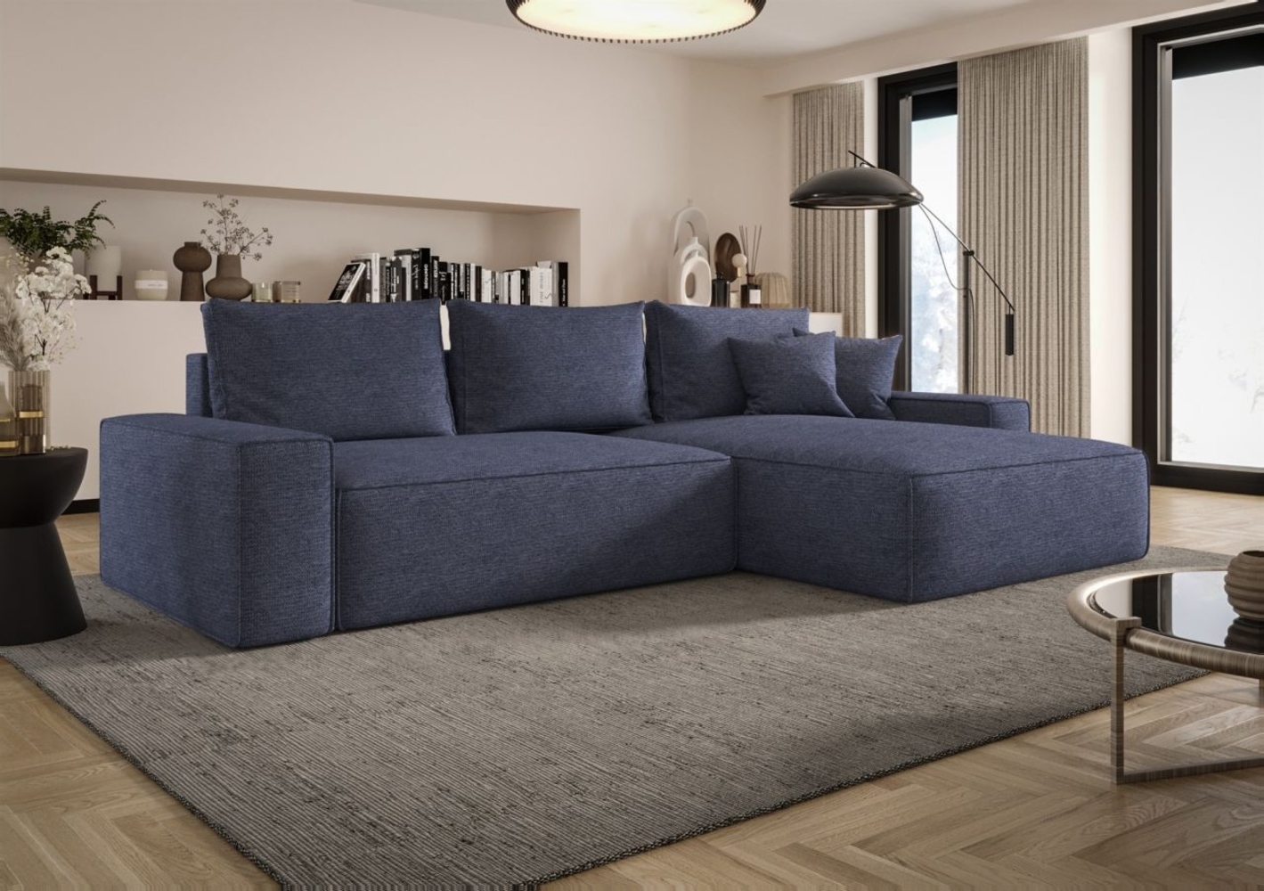 Ecksofa Schlafsofa Sofa WALKEN Stoff Aragon Blau Ottomane Rechts Bild 1