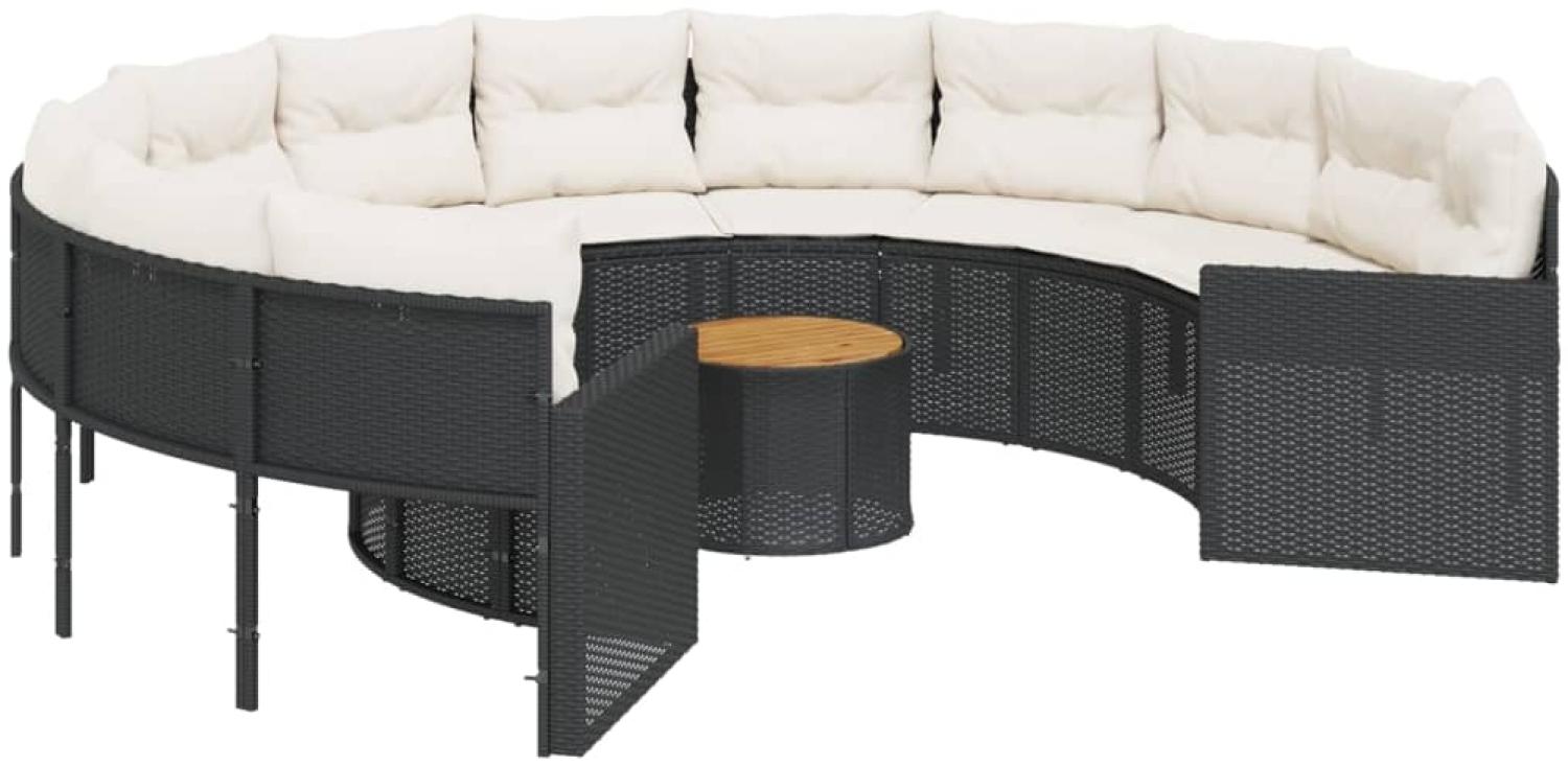 vidaXL Gartensofa mit Tisch und Kissen Rund Schwarz Poly-Rattan 3318539 Bild 1