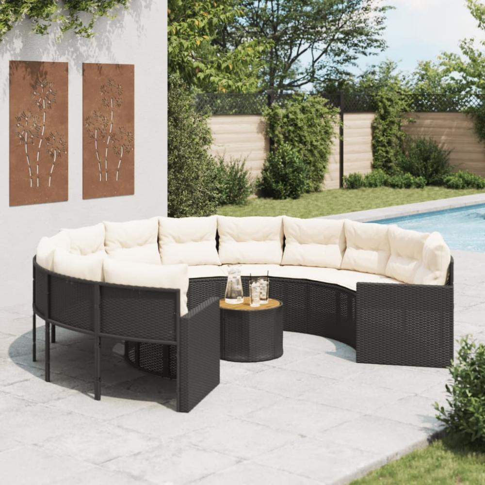 vidaXL Gartensofa mit Tisch und Kissen Rund Schwarz Poly-Rattan 3318539 Bild 1