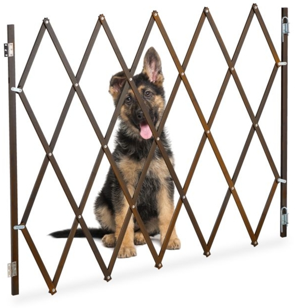 Relaxdays Hundeabsperrgitter, ausziehbar bis 130 cm, 87,5-100 cm hoch, Bambus, Hunde Schutzgitter, Treppe & Tür, Braun Bild 1