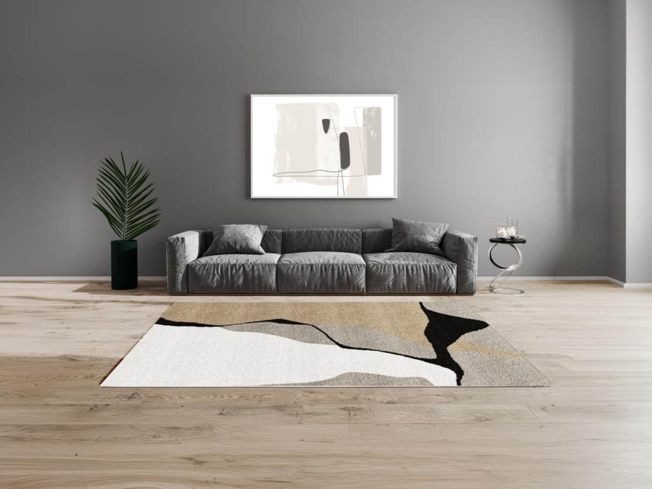 Vente-unique - Designer-Teppich mit abstraktem Muster - 160 x 230 cm - Beige, Taupe & Weiß - BRADILI Bild 1