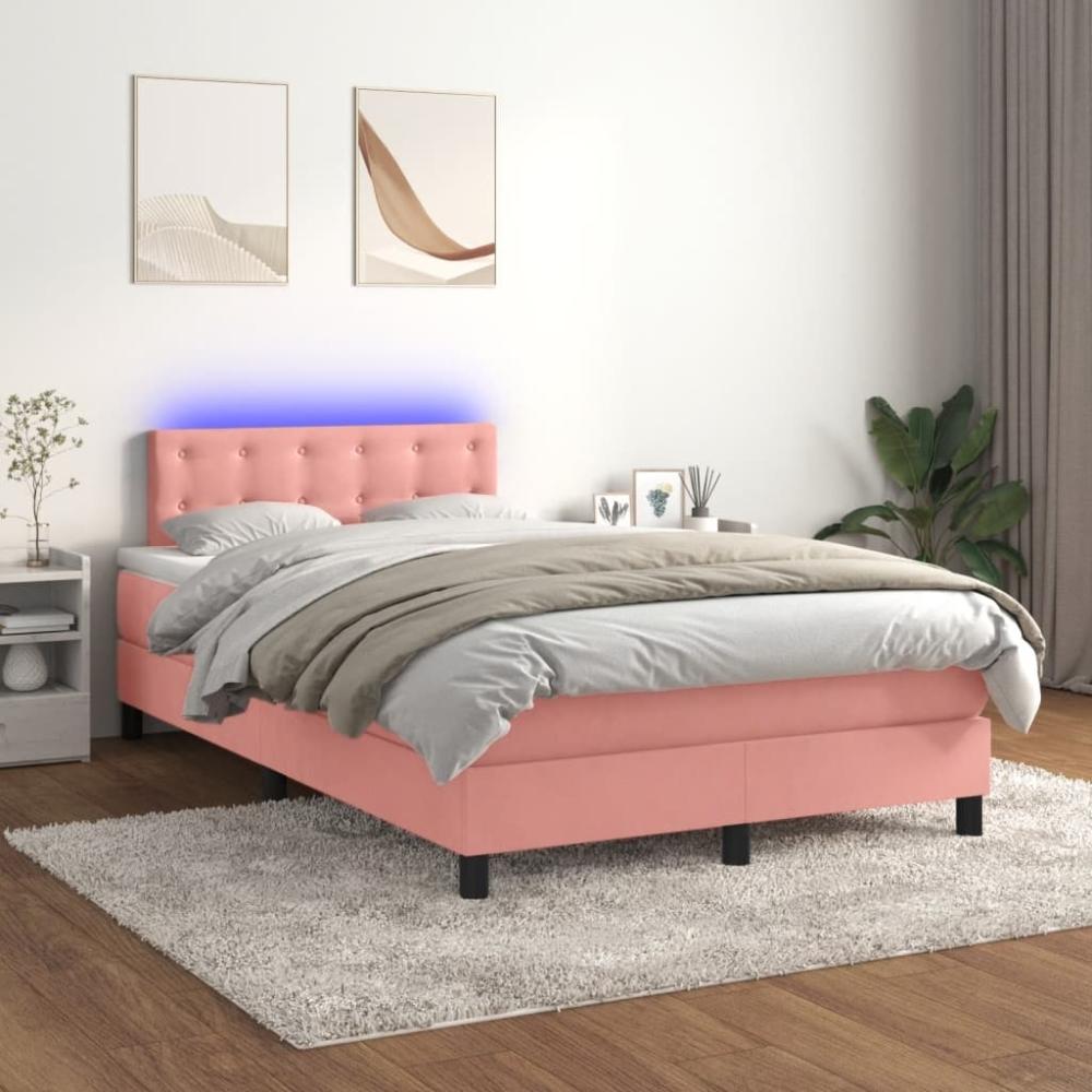 vidaXL Boxspringbett mit Matratze & LED Rosa 120x200 cm Samt 3134638 Bild 1