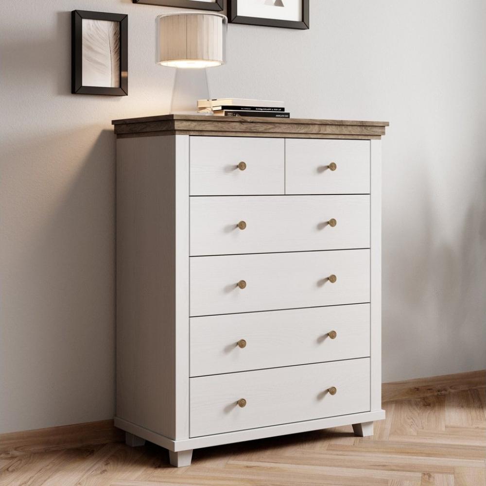 Kommode Highboard Landhausstil EPSOM-83 in weiß Abisko Esche Nb. mit Lefkas Eiche Nb, B/H/T: ca. 90/112,5/42 cm Bild 1