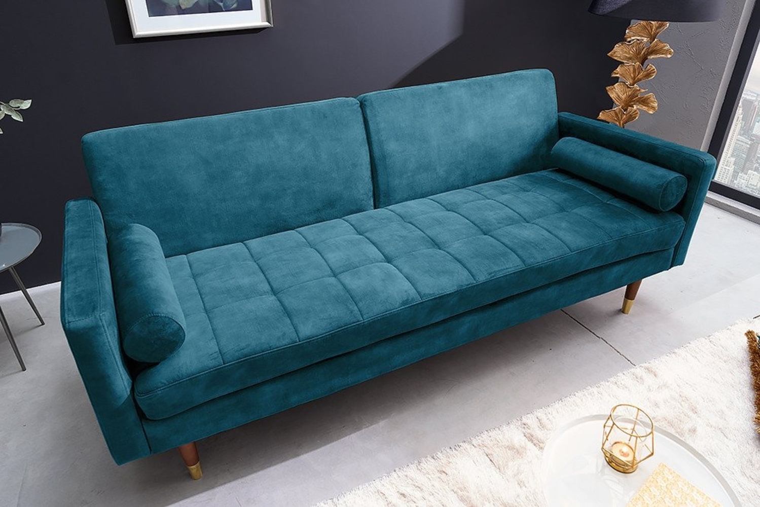 riess-ambiente Schlafsofa COUTURE 200cm petrol / braun-gold · 3-Sitzer mit Samt-Bezug, Einzelartikel 1 Teile, Wohnzimmer · inkl. Kissen · Bettfunktion · verstellbare Rückenlehne Bild 1