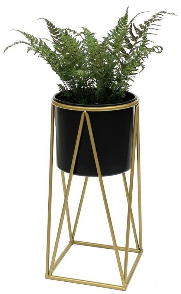 DanDiBo Blumenhocker mit Topf Metall Gold Schwarz L 70 cm Blumenständer 96046 Blumensäule Modern Pflanzenständer Pflanzenhocker Bild 1