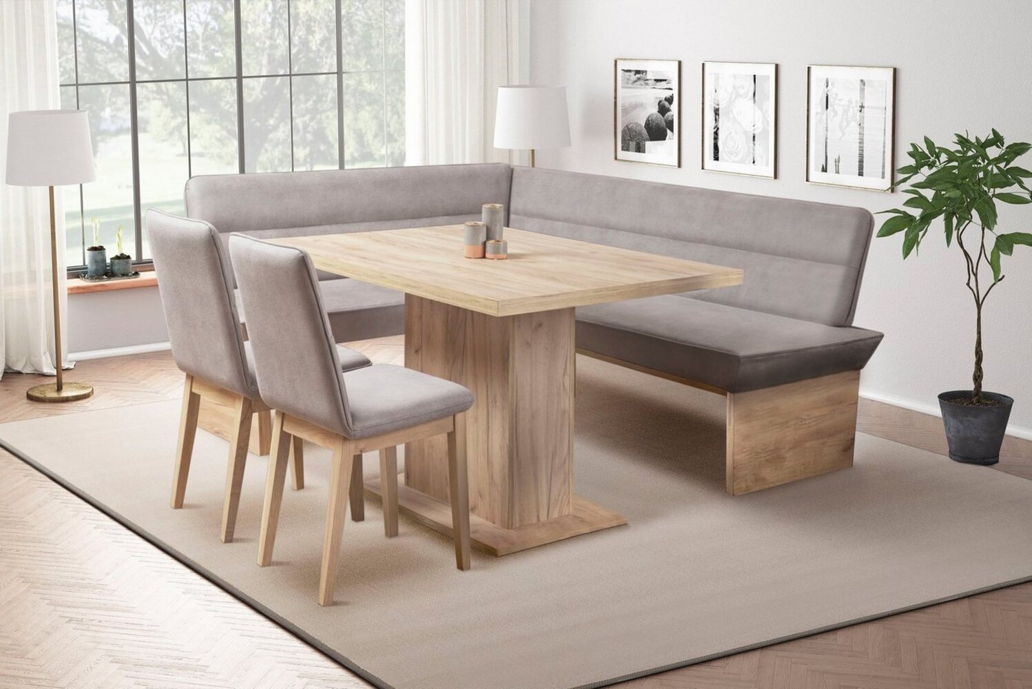 Home affaire Eckbankgruppe Beluna + Cross Essecke Sitzgruppe Eckbank Küchenbank BESTSELLER, (Set, 4-tlg, Eckbank, 2 Stühle und Tisch), Sitzgruppe Esszimmer Stühle Tisch und Bank bequem gepolstert Bild 1