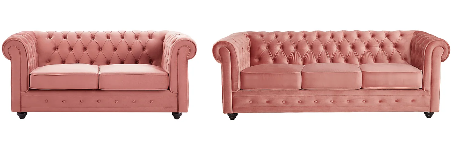 Vente-unique - Sofa 3-Sitzer & 2-Sitzer - Samt - Pastellrosa - CHESTERFIELD Bild 1