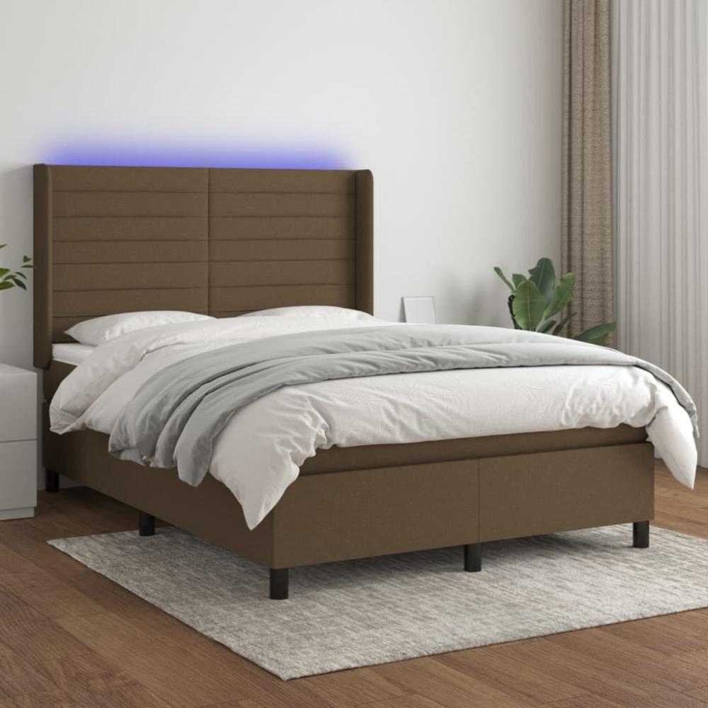 vidaXL Boxspringbett mit Matratze & LED Dunkelbraun 140x190 cm Stoff 3138392 Bild 1