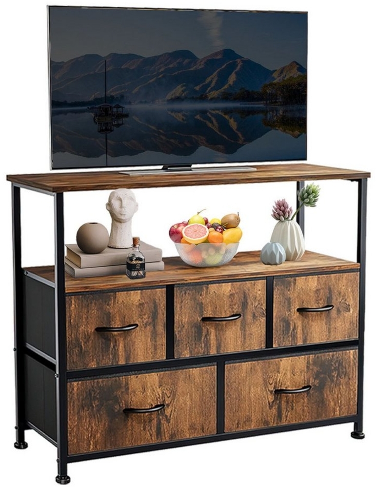 SURFOU Kommode TV-Schrank mit 5 Schubladen Sideboard Lowboard TV Board, Multifunktionaler Sideboard Geeignet Für Schlafzimmer Wohnzimmer Bild 1