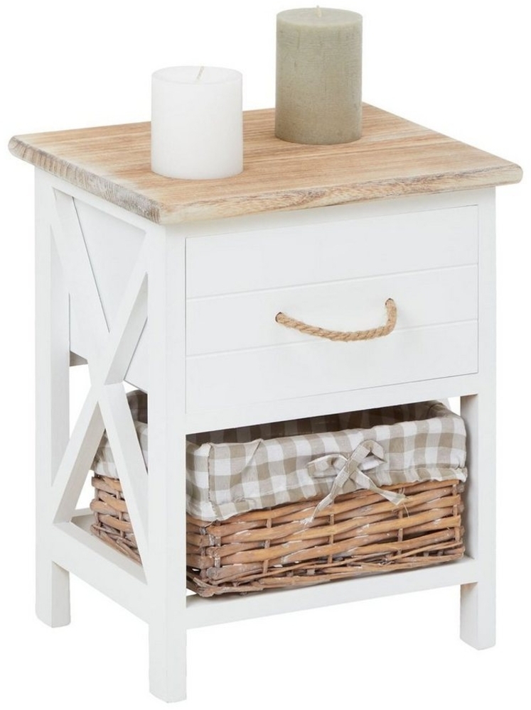 CARO-Möbel Nachtkommode PERUGIA, Nachttisch Nachtschrank Nachtkommode Konsole in weiß Landhaus Shabby Bild 1