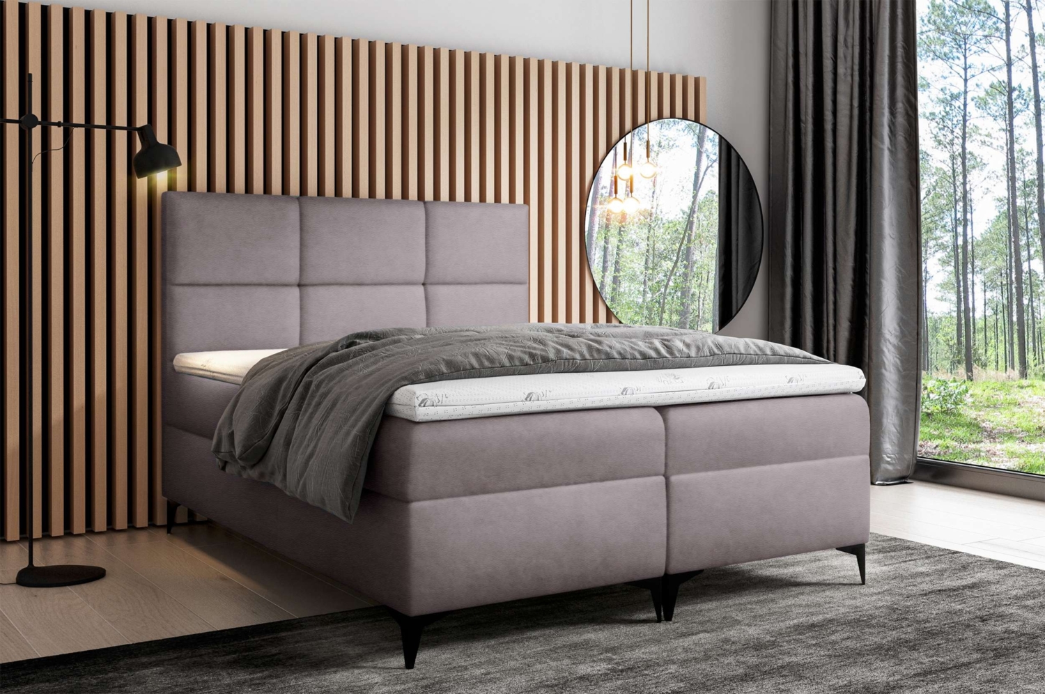 99rooms Ozzy Boxspringbett Kunstleder 160x200 cm Grau Bild 1