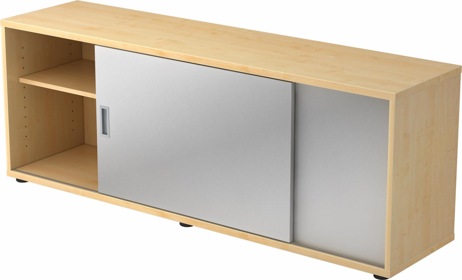 bümö® Lowboard mit Schiebetür, Sideboard in Ahorn/Silber Bild 1