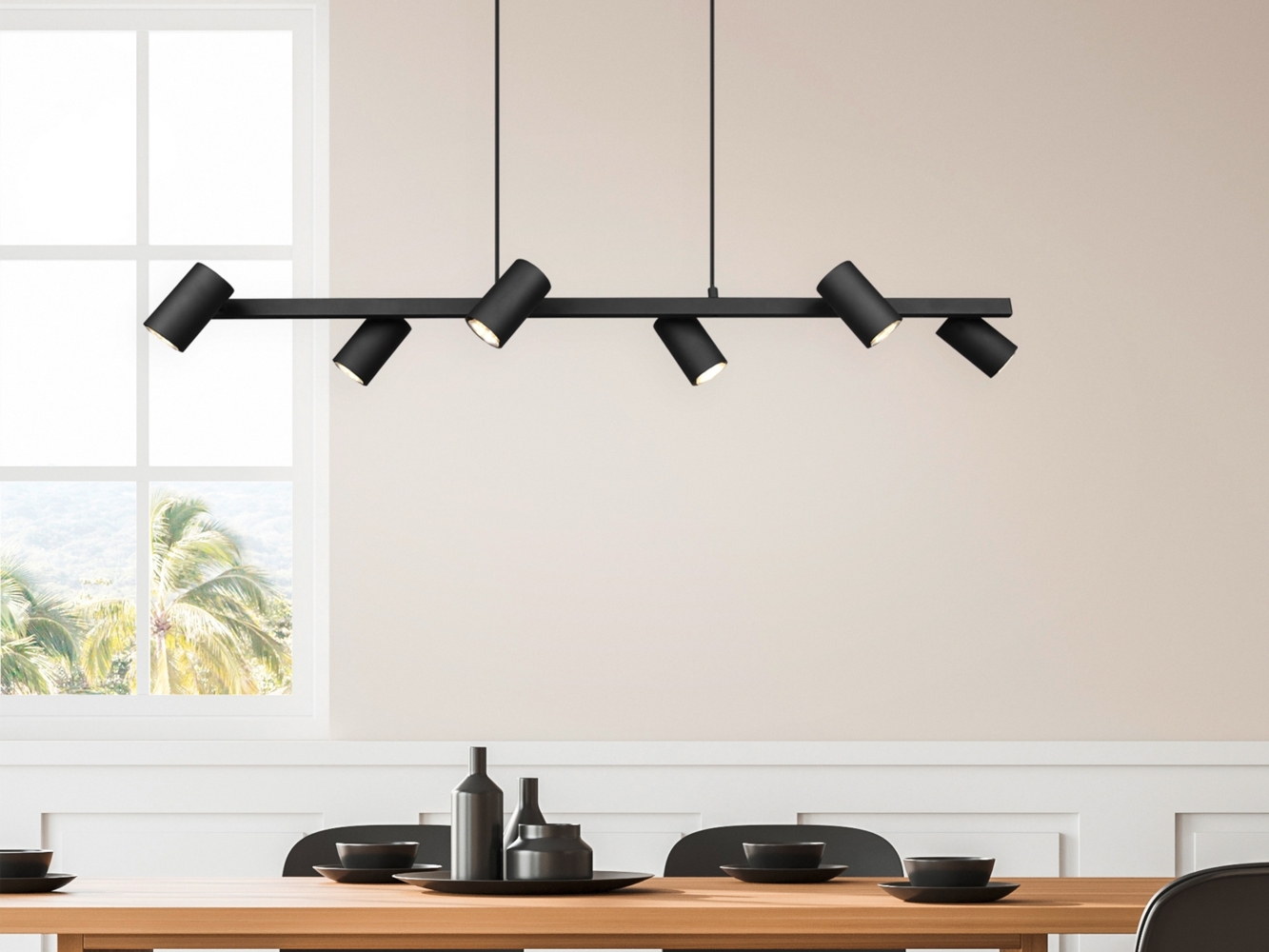 TRIO Leuchten LED Pendelleuchte, Dimmfunktion, LED wechselbar, Warmweiß, große Esstisch-lampe mehrflammig über Kücheninsel Schwarz Breite 115cm Bild 1