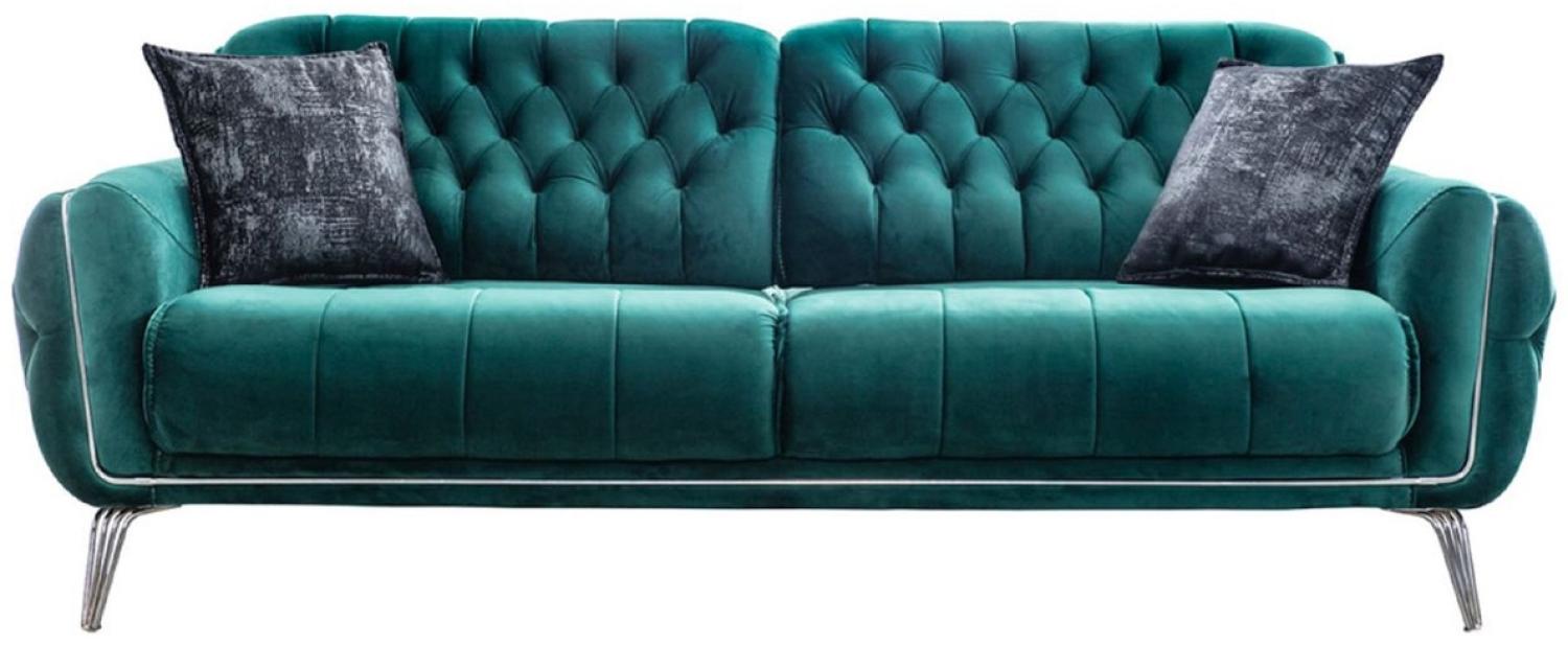 Casa Padrino Luxus Chesterfield Schlafsofa Grün / Silber 230 x 95 x H. 75 cm - Modernes Wohnzimmer Sofa - Chesterfield Wohnzimmer Möbel Bild 1