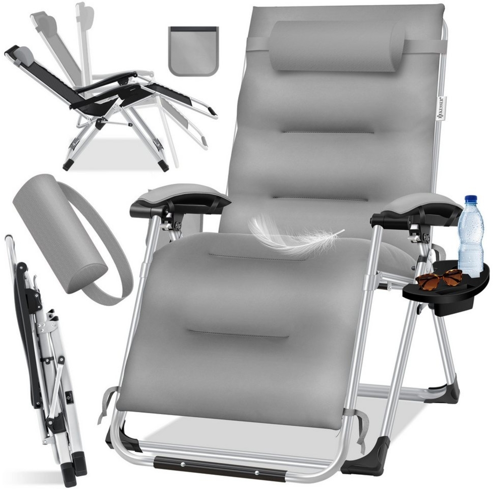 KESSER® Sonnenliege Liegestuhl, klappbare Gartenliege extra breit & Wetterfest, Belastbar 200kg, Ergonomisches Polster, verstellbare Rückenlehne inkl. Nackenkissen, Getränkehalter & Armpolster Grau, Liege (Basic) Bild 1