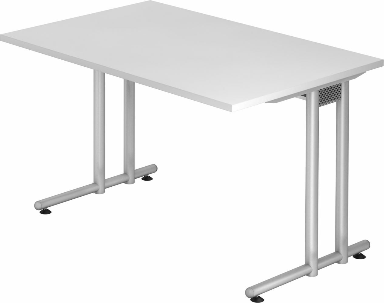 bümö Schreibtisch klein N-Serie 120x80 cm, Tischplatte aus Holz in weiß, Gestell aus Metall in Silber - PC Tisch, kleiner Computertisch für's Büro, Office Bürotisch, NS-12-W-S Bild 1