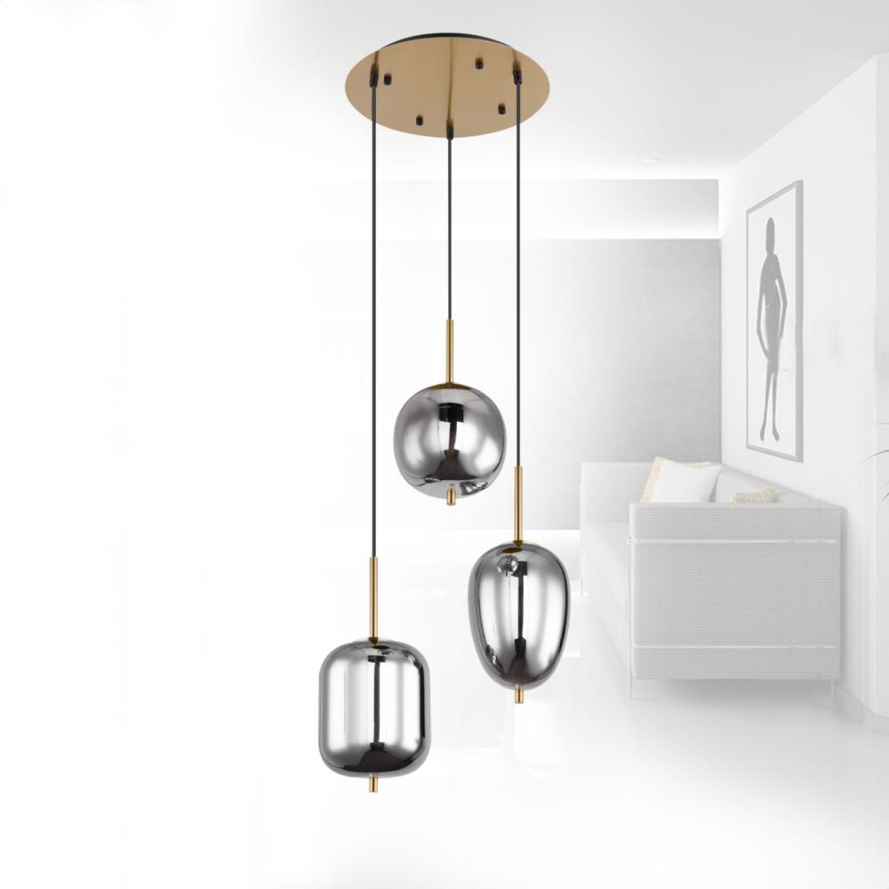 Hängelampe Esszimmer Rauchglas Hängeleuchte Pendelleuchte Wohnzimmer Messing Bild 1